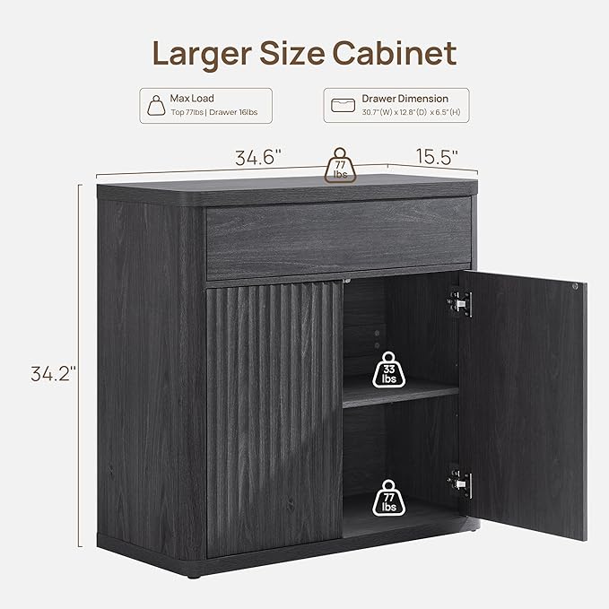 SICOTAS Buffet Cabinet with Storage - Accent Fluted Storage Cabinet with 6 Doors & 3 Drawers Sideboard Credenza Buffet Table Console Cabinets for Living Room Kitchen Dining Room Entryway Office