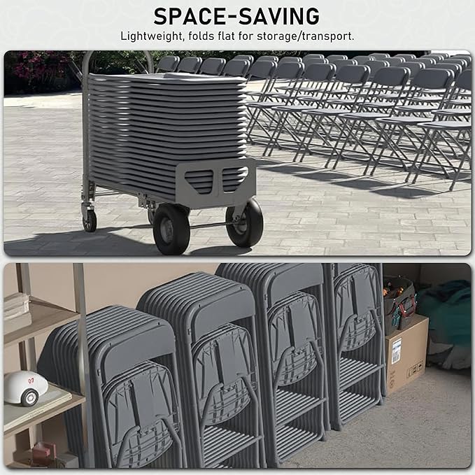 SEALAMB 6 Pack Gray Plastic Folding Chairs for Indoor Outdoor, Portable Commercial Seat with Steel Frame for Home Office Wedding Party Events, 350lb Capacity (Gray-Plastic, 6 Pack)