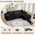107" Cloud Sectional Couch, Modular Sectional Sofa with L-Shape Chaise, Corduroy Boneless Couch with Deep Seat, Upholstered Sofa for Living Room, No Assembly Required(Right-Facing Chaise, Black)