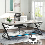 FOLUBAN 70.9" Industrial Computer Desk with Z-Shaped Legs, Modern Home Office Desk for 2 Person, Large Gaming Executive Workstation Study Table for Bedroom Writing, Light Grey