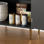 Buffet Sideboard Cabinet with 2 Doors, Modern Kitchen Cabinet with Golden Handles & Legs, Adjustable Shelf, Accent Coffee Bar Storage Sideboard for Kitchen, Living Room, Black