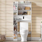 ChooChoo Over The Toilet Storage Cabinet, Farmhouse Bathroom Shelf Over Toilet with Adjustable Shelves, Above Toilet Storage Cabinet with Sliding Door for Bathroom, Laundry Room, White