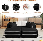 77.2" Oversized Double Lounge Chaise, Boneless Lounge Sofa Bed, Cloud Loveseat Sleeper Couch for Indoor Living Room, No Assembly Required, Teddy Fabric,Black