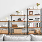 HCHQHS Bookshelf, 5-Tier Industrial Bookcase, Rustic Open Book Shelf, Freestanding Tall Bookshelves with Metal Frame