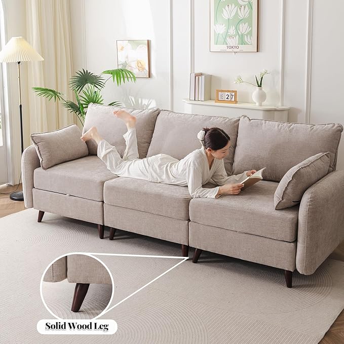 104'' Modular Sectional Sofa with All Seats Storage, Oversized U Shaped Couch for Living Room,3-Seater Comfy Cloud Couches with Movable Ottoman,Big Sectional for Bedroom,Velet,Khaki