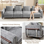 146" Cloud Modular Sectional Sofa,Oversized Deep 4 Seater Couch with Armrests Wooden Legs,Comfy Thicked Cushion Upholstered Sofa for Living Room Bedroom,Light Grey