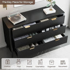 SUNWAVE 6 Drawer Dresser for Bedroom, 49.6" Wide Modern Fluted Dresser with Round Corner, Wood Chest of Drawers for Living Room