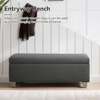 41" Faux Leather Storage Ottoman, Stitch Tufted Rectangle Upholstered End of Bed Storage Bench, Entryway Large Couch Ottoman with Wooden Legs,Dark Grey