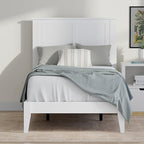Serene Farmhouse Style Wood Bed in Twin Size with Chevron Scoring Headboard, Coastal Modern Design, Sturdy, Easy Assembly, Ample Underbed Storage, White Finish