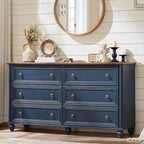 6 Drawers Dresser for Bedroom, Farmhouse 54" Wide Wood Dressers Chest of Drawers, Vintage Design TV Stand, Rustic Storage Dresser Organizer with Metal Handle Closet for Living Room, Hallway