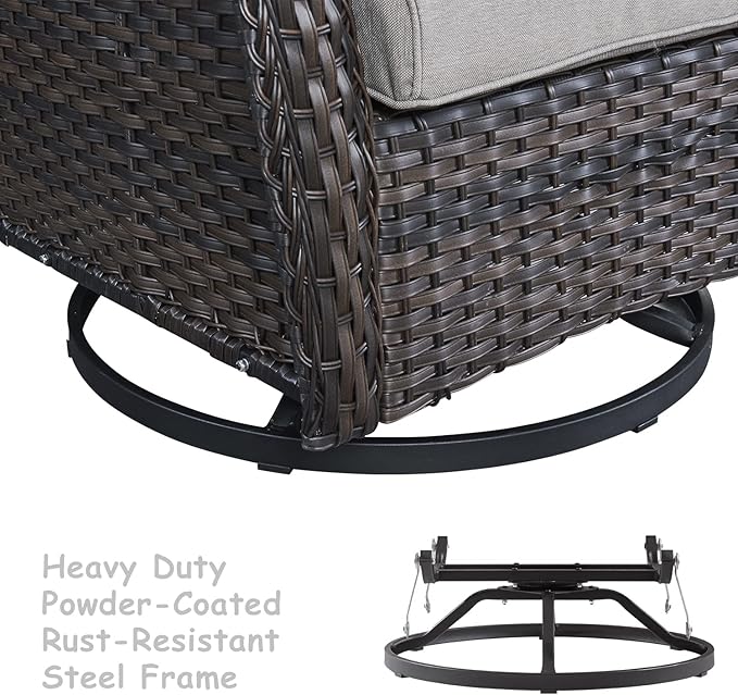 HUMMUH Outdoor Swivel Rocker Wicker Patio Chairs High Back PE Rattan Glider Chairs 4PCS Patio Furniture Set(Brown,Grey)