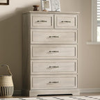 Farmhouse 6 Drawers Dresser for Bedroom, 49" Tall Modern Chest of Drawers with Deep Drawers & Bar Handles, Rustic Wood Dresser TV Stand, Wooden Closet Storage Organizer for Living Room, Hallway, Grey