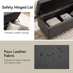 41" Faux Leather Storage Ottoman, Stitch Tufted Rectangle Upholstered End of Bed Storage Bench, Entryway Large Couch Ottoman with Wooden Legs,Dark Grey