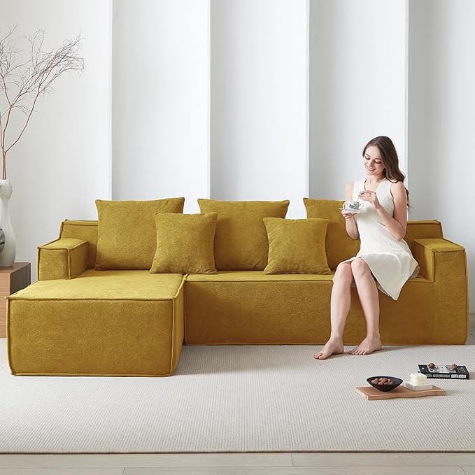 101" Orange Couch for Living Room,Boneless Couch No Assembly Required,Comfy Couches with Oversized Chaise,Compressed Sofa for Any Room,Modern Sofa-Velvet