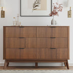 Fluted Dresser for Bedroom,49.6'' Modern Wooden Walnut Dresser with 6 Drawers, Bedroom Dressers, Natural Wood Chest of Drawers for Living Room, Hallway (Walnut)