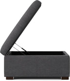 SIMPLIHOME Gabbie 36 inch Wide Contemporary Square Square Coffee Table Storage Ottoman in Slate Grey Polyester Linen, Assembled, for The Living Room, Entryway and Family Room