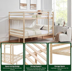 Softa Full Over Full Bunk Bed with Thick Posts,Wooden Bunk Bed with High Guardrail and Ladder for Kids, Teens, Dorm Rooms, and Guest Rooms,No Box Spring Needed, Natural
