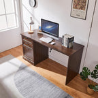 60" Farmhouse Executive Desk with Charging Station,Home Office Desk with 2 Drawers &1 File Cabinet,Fluted Computer Desk for Office and Home (Walnut)