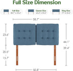 Tufted Upholstered Full Headboard, Adjustable Height Full Size Headboard Only from 39”to 44” with Durable Solid Wood Legs, Modern Button Diamond Fabric Head Board with Width Adapters, Blue