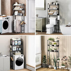 Over The Toilet Storage, 3-Tier Metal Over Toilet Bathroom Organizer Shelf with Adjustable Shelf with Toilet Paper Holder & Hooks Black