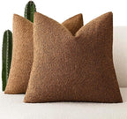Foindtower Pack of 2 Textured Boucle Throw Pillow Covers Accent Solid Pillow Cases Cozy Soft Decorative Couch Cushion Case for Chair Sofa Bedroom Living Room Home Decor 18x18 Inch Hazel Brown