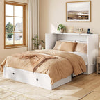 Murphy Bed Queen with Storage & Charging Station, Murphy Cabinet with Foldable Panel, Noisy Free, for Guest Bedroom, Living Room, Office, Distressed White