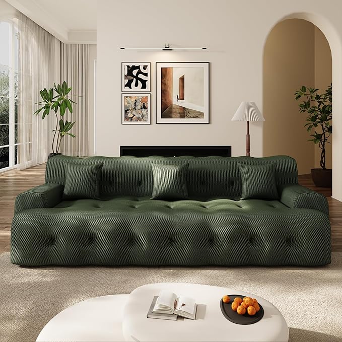 114'' Oversized Sectional Couches for Living Room Boneless Modular Sectional Sofa Plush Cloud Modular Couch Modern Sectionals with Deep Seat, No Assembly Required, 3 Seater, Green
