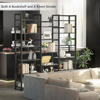 Homykic Bamboo Triple Wide Shallow Bookshelves and Bookcases, 6-Tier 6ft Tall Bookshelf with 17 Open Display Shelves, Super Large Freestanding Book Shelf for Home Office, Bedroom, Living Room, Black