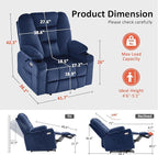 MCombo Oversized Power Lift Recliner Chair Sofa with Massage and Heat for Elderly People Petite, USB Ports, Side Pockets, Fabric R7561 (Navy Blue, Small-Oversize)