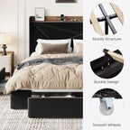 SHA CERLIN Full Size Bed Frame with 3 Drawers, USB & Type-C Charging Ports, Velvet Upholstered Platform Bed with Modern Geometric Wingback Storage Headboard, No Box Spring Needed, Easy Assembly, Black