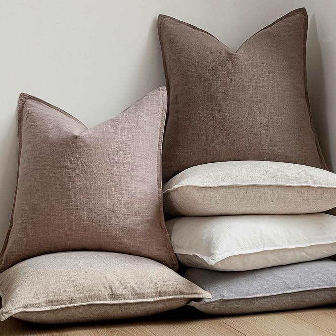 Foindtower Set of 2, Decorative Linen Soild Throw Pillow Covers Soft Accent Euro Cushion Case Boho Farmhouse Pillowcase for Chair Couch Sofa Bedroom Living Room Home Decor 22 x 22 Inch Dusty Pink