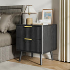 LYNSOM Fluted Dresser and Nightstand Set, 3 Pieces Bedroom Set, 55 Inch Wide 6-Drawer Dresser & 2-Drawer Nightstands Set of 2, Modern Dressers Set for Bedroom, Hallway, Black