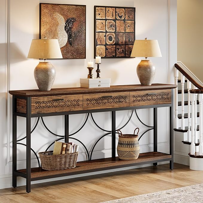 Tribesigns Console Table with Drawers, 70.9-Inch Extra Long Entryway Table with Storage for Entryway, Living Room, Foyer, Unique Design
