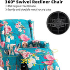Pia Ricco Swivel Glider Recliner Chairs Set of 2, High Back Rocker Reclining Accent Chair with Smooth Manual Mechanism for Nursery, Comfortable & Quiet Upholstered Armchair Seating-Peacock Blue Rose