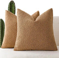 Foindtower Set of 2, Decorative Textured Boucle Throw Pillow Covers Accent Solid Pillow Cases Neutral Soft Couch Cushion Case for Chair Sofa Bedroom Living Room Home Decor 24 x 24 Inch Rust Tobacco