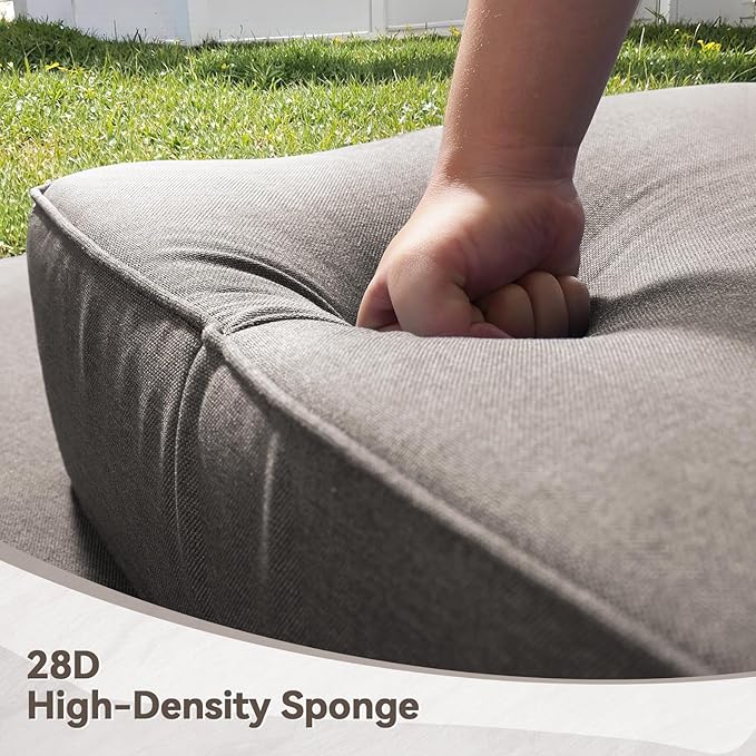 Luxury 6" Outdoor Cushions for Patio Furniture, 24x24x6" Thick Seat Cushion Set of 3, Fade Resistant Couch Chair Replacement Cushions High Density Deep Wicker Chair Cushion w/ Removable Cover Gray