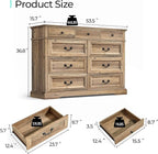 LINSY HOME 9 Drawers Dresser for Bedroom, Wide Wood Chest of Drawers with Metal Handle, Farmhouse Tall Drawer Organizer for Bedroom, Closet, Living Room, Hallway and Entryway, Rustic Oak