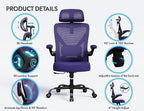 Office Chair - Ergonomic Office Chair with Back Support, Ergonomic Computer Chair - Home Office Desk Chairs, 330lbs Wide Seat Big and Tall Office Chairs with Headrest, Comfy Desk Chairs (Purple)