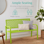 Best Choice Products Outdoor Bench 2-Person Metal Steel Benches Furniture for Garden, Patio, Porch, Entryway w/Geometric Backrest, 790lb Capacity - Lime Green