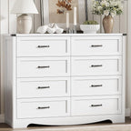 Dresser for Bedroom with 8 Drawers, 54" Wide Wood Chest of Drawers with Deep Drawers & Mental Handle, Modern Dresser TV Stand, Wooden Closet Storage Organizer for Living Room, Hallway, Entryway, White