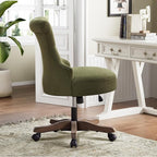 HUIMO Home Office Chair Upholstered Armless Desk Chair with Wheels Adjustable Height Computer Desk Chair with Wooden Legs Comfortable Swivel Chair for Home Office Study Studio (Green)
