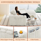 114" Cloud Boneless Sectional Couches for Living Room, Modular Sectional Sofa with Cup Holder, Cozy Fluffy L Shaped Deep Seat Boneless Couch with Storage Pocket, No Assembly Required, White