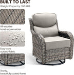 Swivel Patio Chairs Set of 3 with 6" Thick Cushion - Wicker Outdoor Swivel Rocker Patio Chairs with Side Table, High Back Comfortable Outdoor Glider Chair - Grey Wicker | Beige Cushions