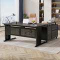 Tribesigns 63 Inch Executive Desk with File Cabinet, L Shaped Office Desk with Drawers and Storage Shelves, Business Furniture Set Workstation for Home Office, Gray and Black