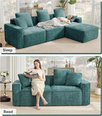 WILLOVE 141'' Modular Sectional Sofa, Chenille Cloud Couch with Wide Armrests & 6 Pillows, Deep Seat Couches for Living Room, Green