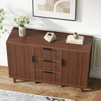 47.2" W Storage Cabinet with 3 Drawers, Fluted Buffet Cabinet with Storage, Large Sideboard with 2 Door, Modern Mid Century TV Stand Coffee Bar Cabinets for Living Room, Kitchen, Entryway