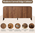 Fluted Sideboard Buffet Cabinet with Storage, 59'' Curved Buffet Cabinet with 4 Doors & Shleves, Modern Credenza Wood Coffee Bar Table Console for Dining Room Kitchen Living Room Entryway, Walnut