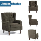 High Back Accent Chairs Set of 2, High Wingback Chair for Living Room, Button-Tufted Upholstered Fabric Armchair with Solid Wood Legs, Comfy Single Sofa Reading Chair for Bedroom, Taupe
