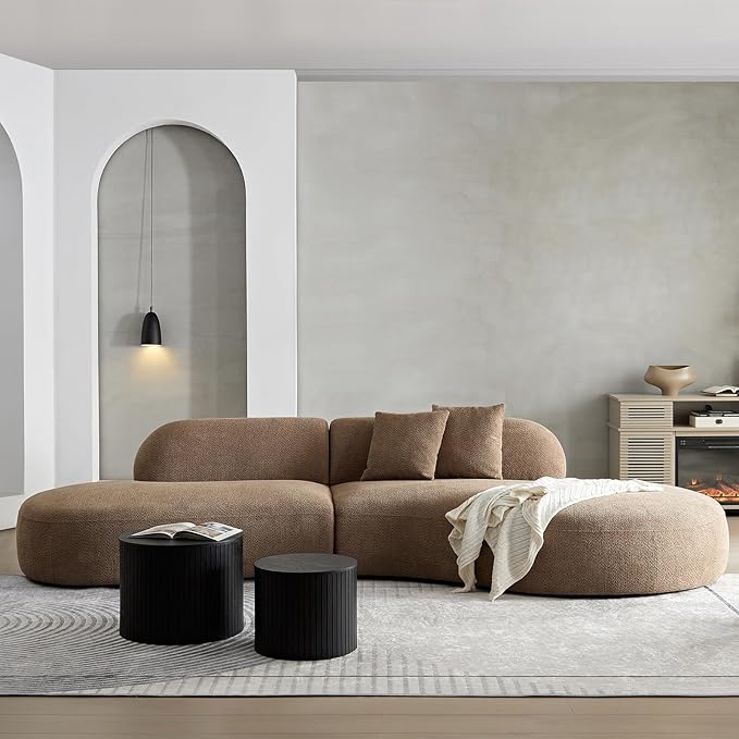 135.4" Oversized Curved Sofa, Modern Minimalist Comfy Sectional Couch, Upholsted Boucle Luxury Sofas Chaise, 6 Seater Modular Couches for Living Room Home Office Apartment((Right Facing,Camel)