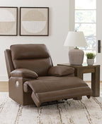 Signature Design by Ashley VonRyan Modern Zero Gravity Leather Match Power Recliner with Adjustable Headrest and USB Ports, Dark Brown